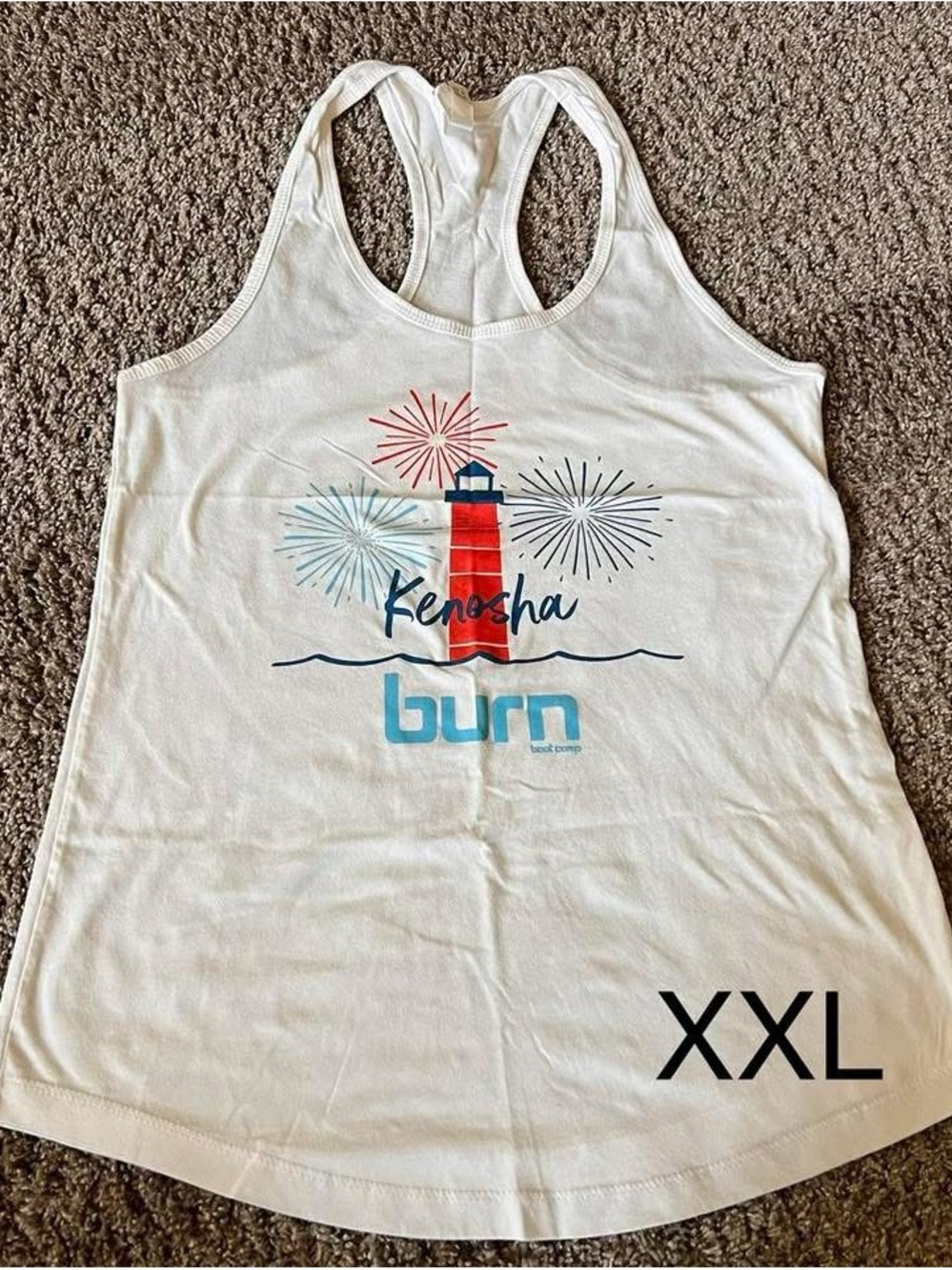 Burn Boot Camp Kenosha Women's White Racerback Tank Top